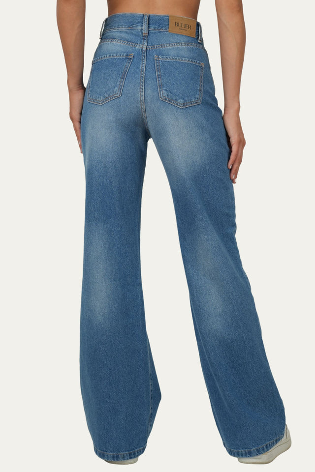 Pantalone palazzo a vita alta MARY tessuto slegato - Denim Blu