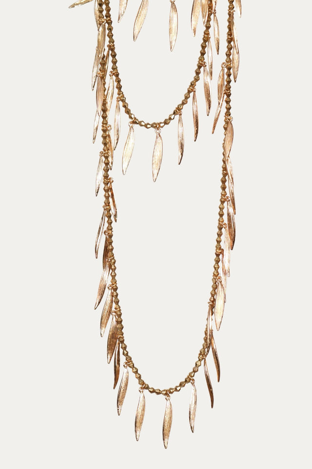 Collana etnica a più fili con ciondoli a foglia - Gold