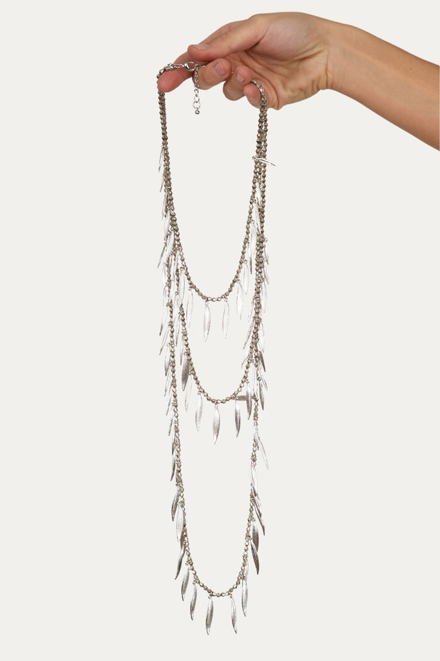 Collana etnica a più fili con ciondoli a foglia - Silver