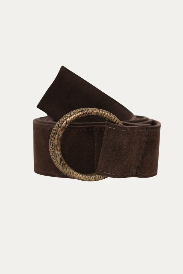 Cintura doppio anello in camoscio - Moro