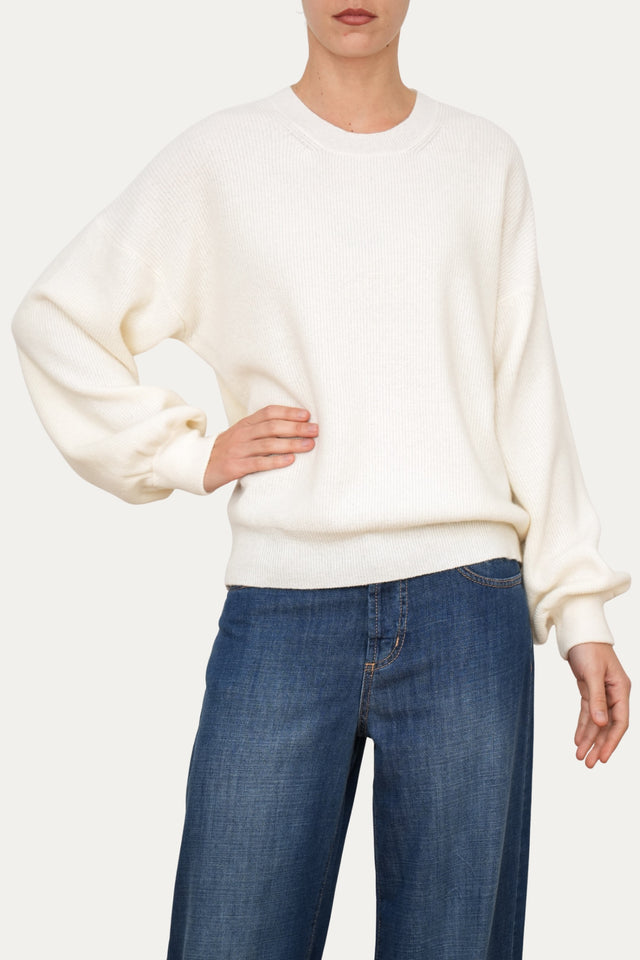 Maglia manica sbuffo misto cashmere - Panna