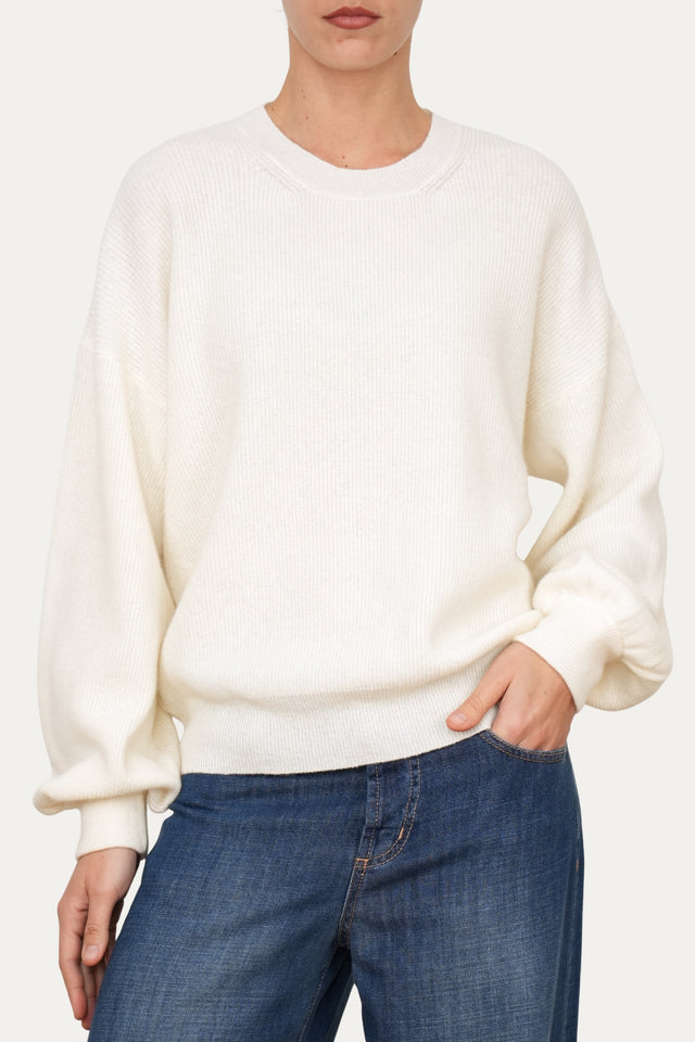 Maglia manica sbuffo misto cashmere - Panna