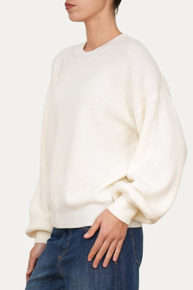 Maglia manica sbuffo misto cashmere - Panna