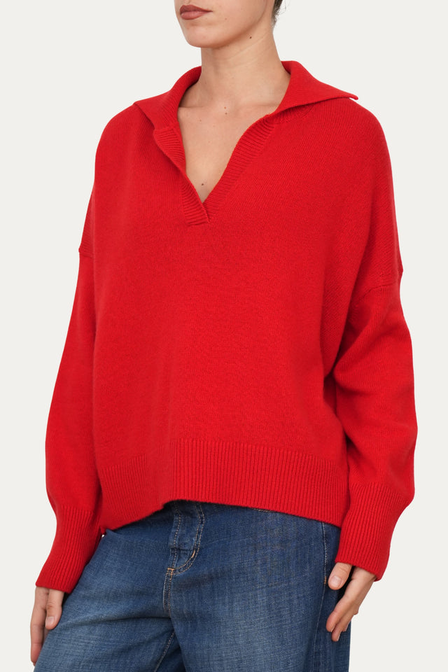 Maglia POLO a costine misto cashmere - Rosso