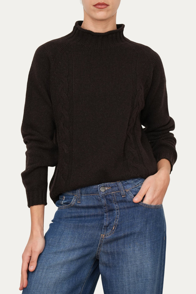 Maglione TRECCE misto cashmere - Caffè