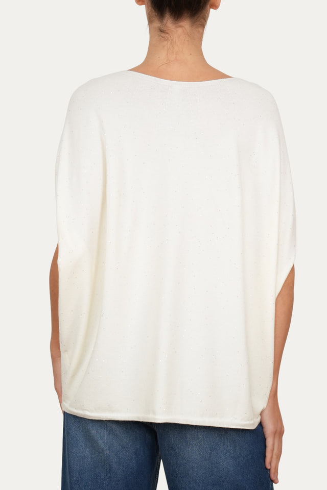 Maglia a manica scesa effetto stellato - Panna