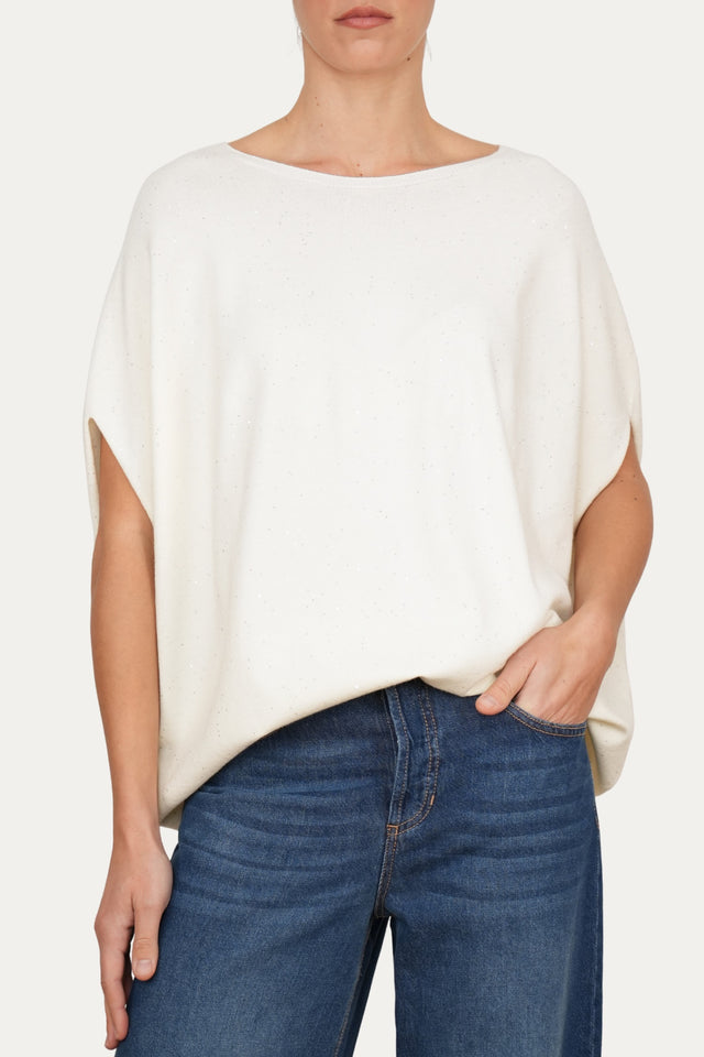 Maglia a manica scesa effetto stellato - Panna