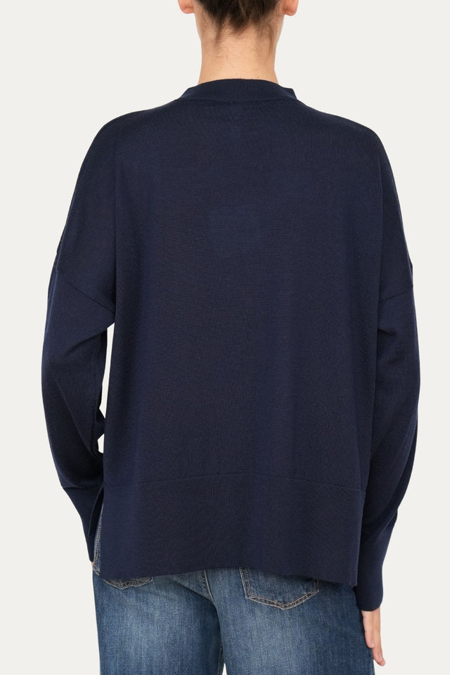 Maglia paricollo in lana merino Zegna Baruffa - Blu Navy
