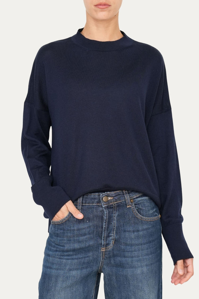 Maglia paricollo in lana merino Zegna Baruffa - Blu Navy