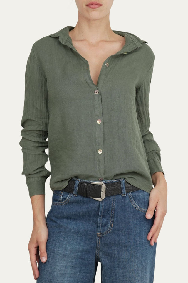 Camicia in lino - Verde militare
