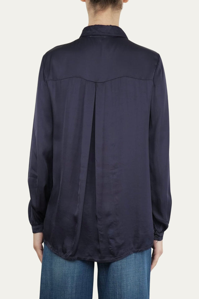 Camicia manica lunga satin - Blu Notte