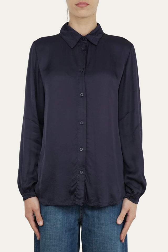 Camicia manica lunga satin - Blu Notte
