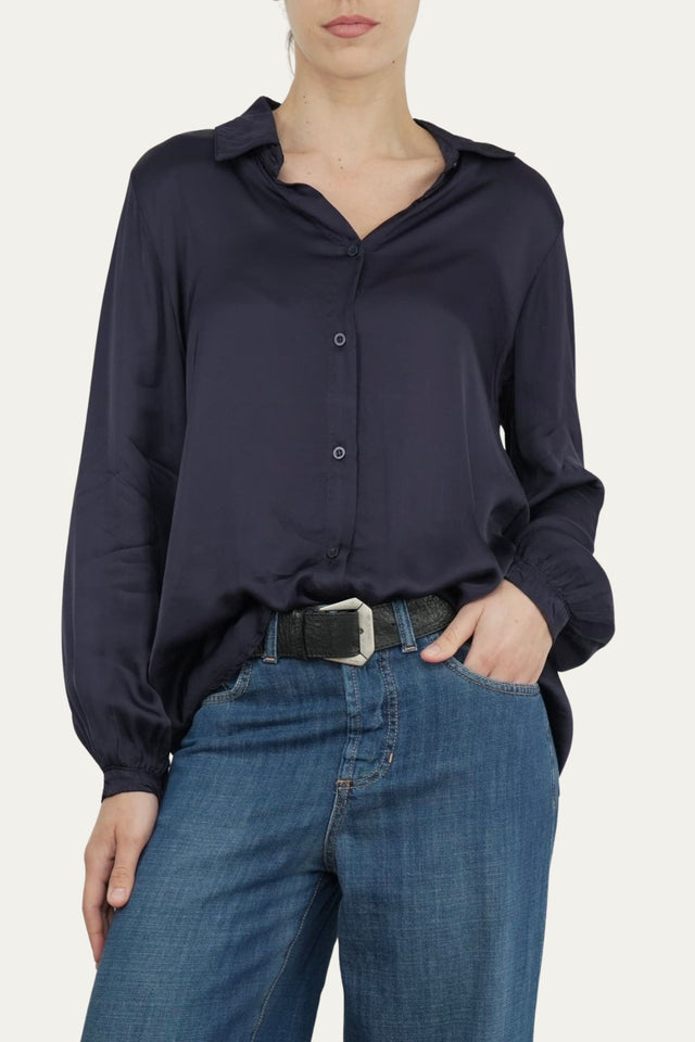 Camicia manica lunga satin - Blu Notte