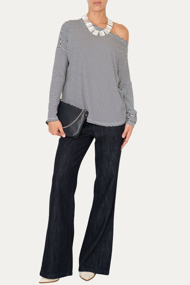 Maglia scollo barca spalla scesa righe Kansas - Blu