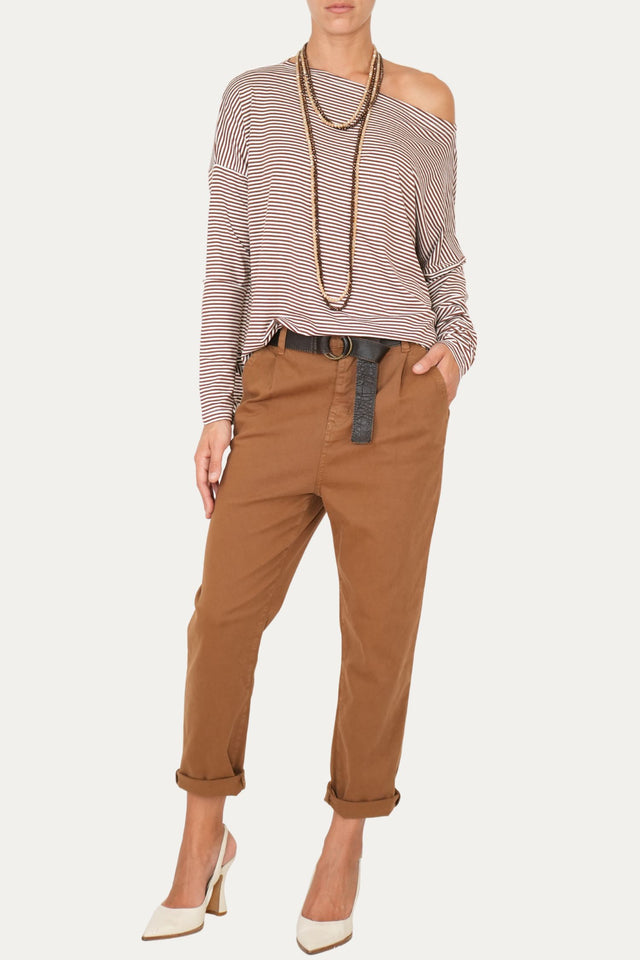 Pantalone boyfriend SALLY cotone gabardina - Camel
