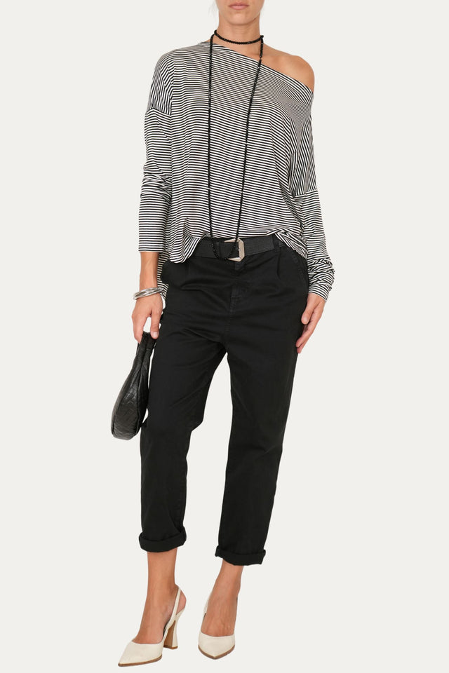 Pantalone boyfriend SALLY cotone gabardina - Nero