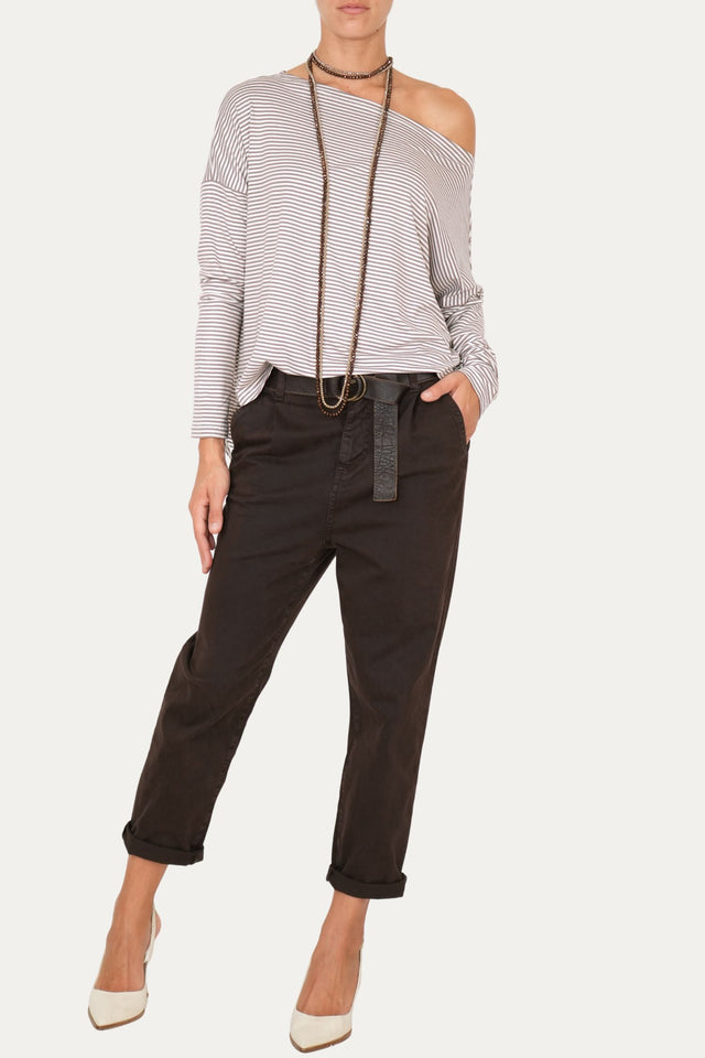 Maglia scollo barca spalla scesa righe Kansas - Taupe