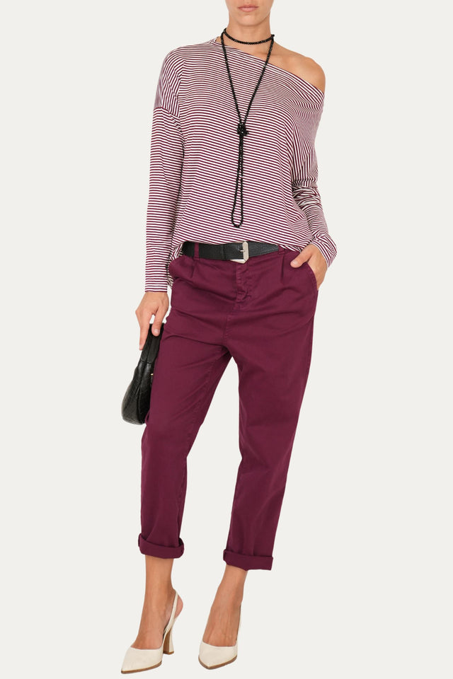 Pantalone boyfriend SALLY cotone gabardina - Vino