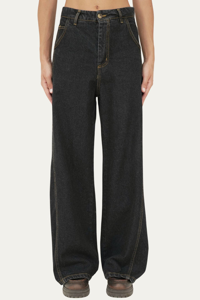 Jeans a vita alta cuciture laterali - Nero