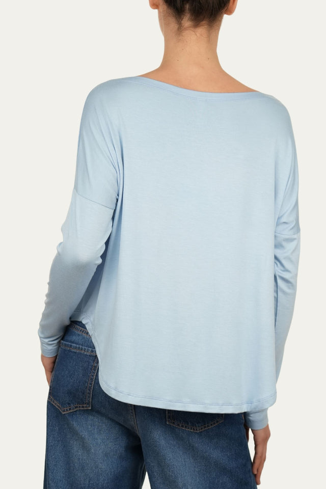 Maglia scollo barca spalla scesa Viscosa - Cielo