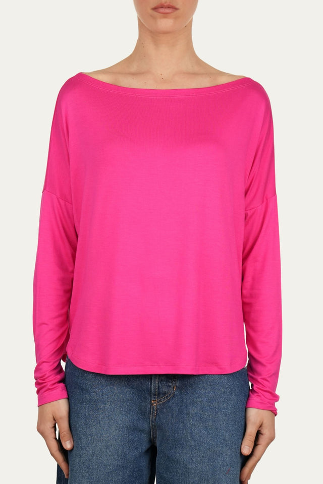 Maglia scollo barca spalla scesa Viscosa - Fucsia