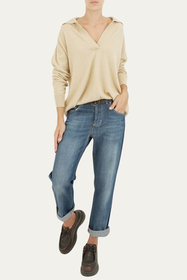 Maglia POLO misto cashmere - Grano