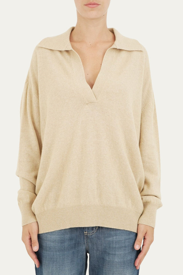 Maglia POLO misto cashmere - Grano