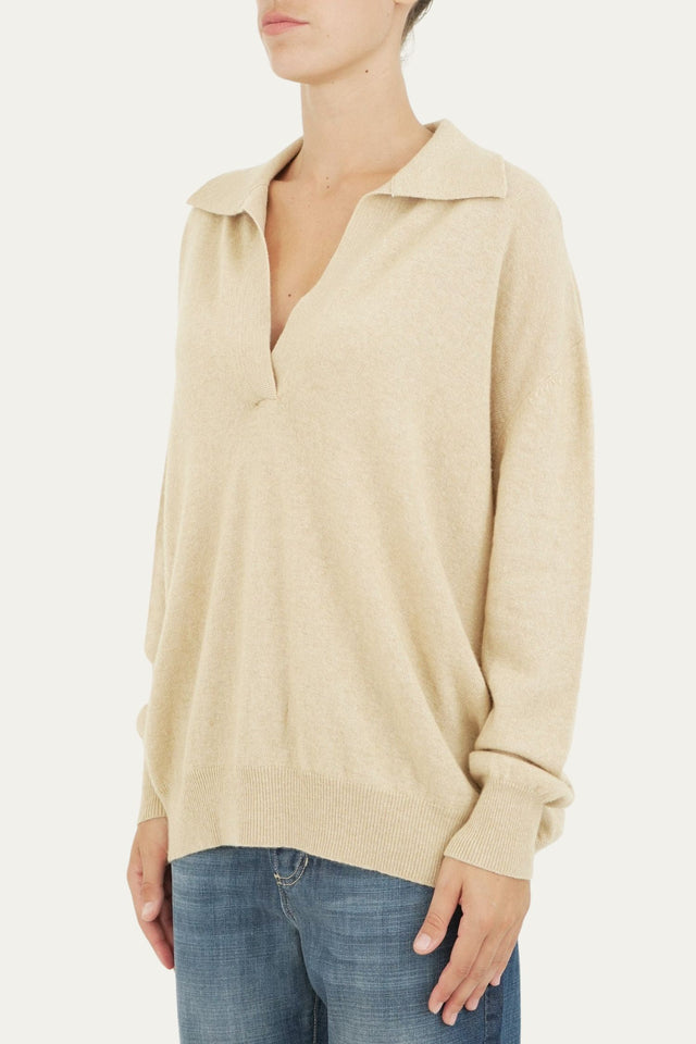 Maglia POLO misto cashmere - Grano