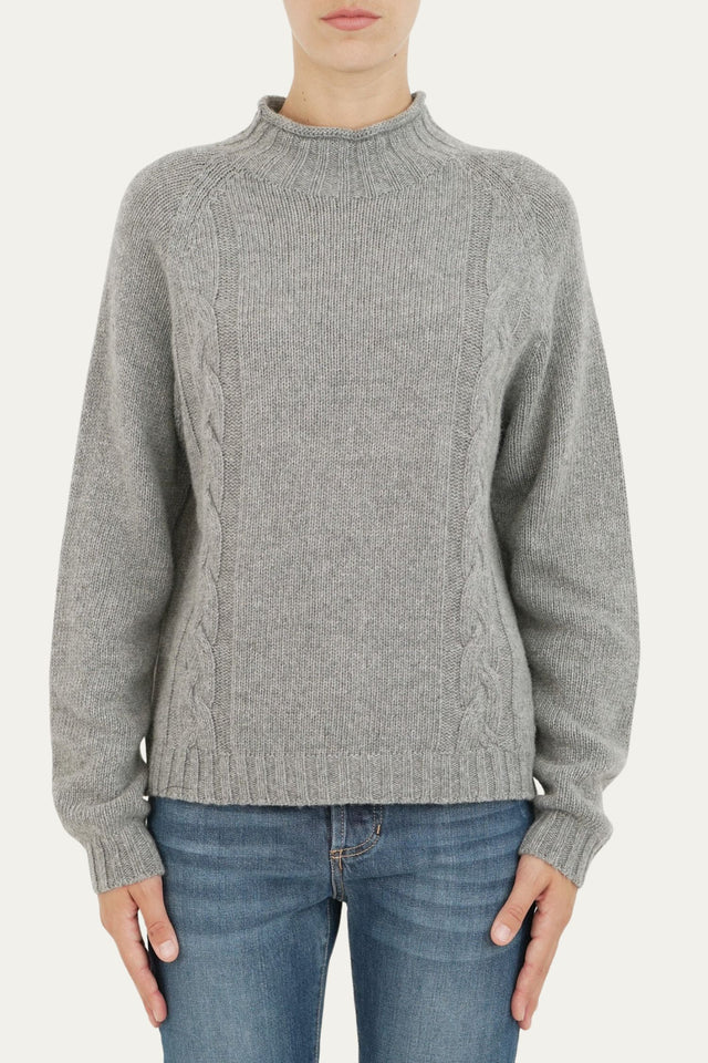 Maglia collo moderato trecce - Grigio Chiaro