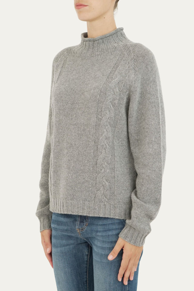 Maglia collo moderato trecce - Grigio Chiaro