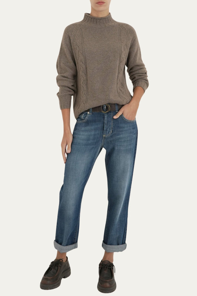 Maglione TRECCE misto cashmere - Noce