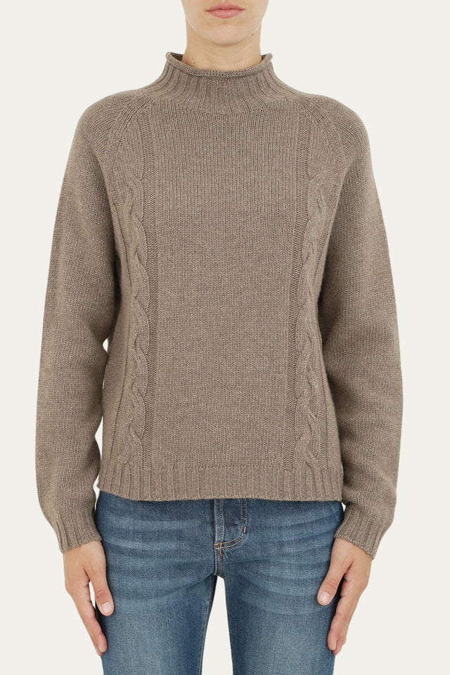 Maglione TRECCE misto cashmere - Noce