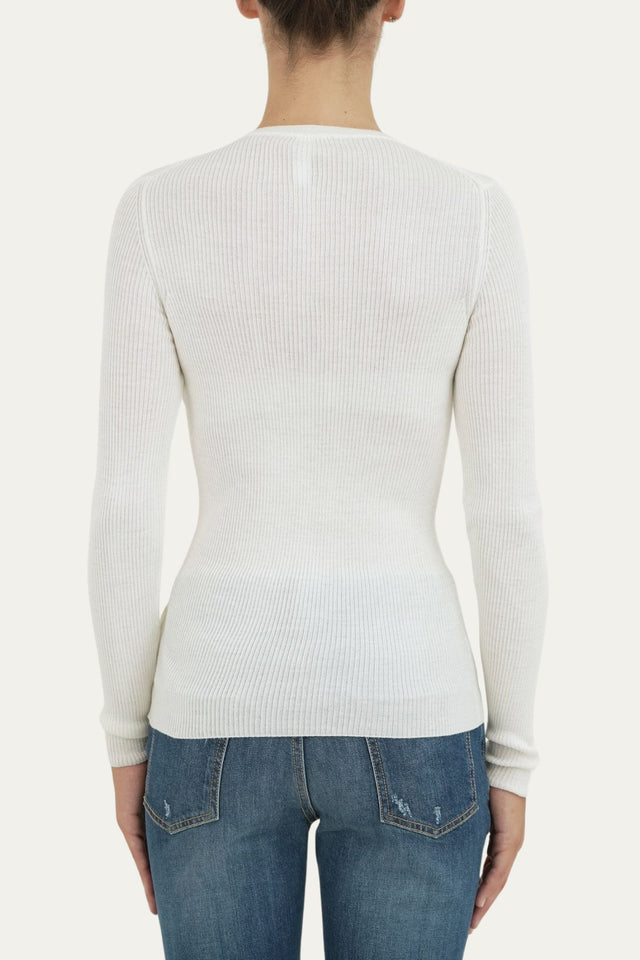 Maglia slim a costine con bottoncini - Bianco