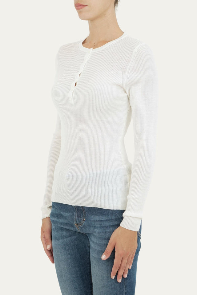 Maglia slim a costine con bottoncini - Bianco