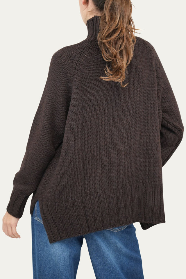 Maglione collo montato a costine con spacchi laterali - Moro Melange