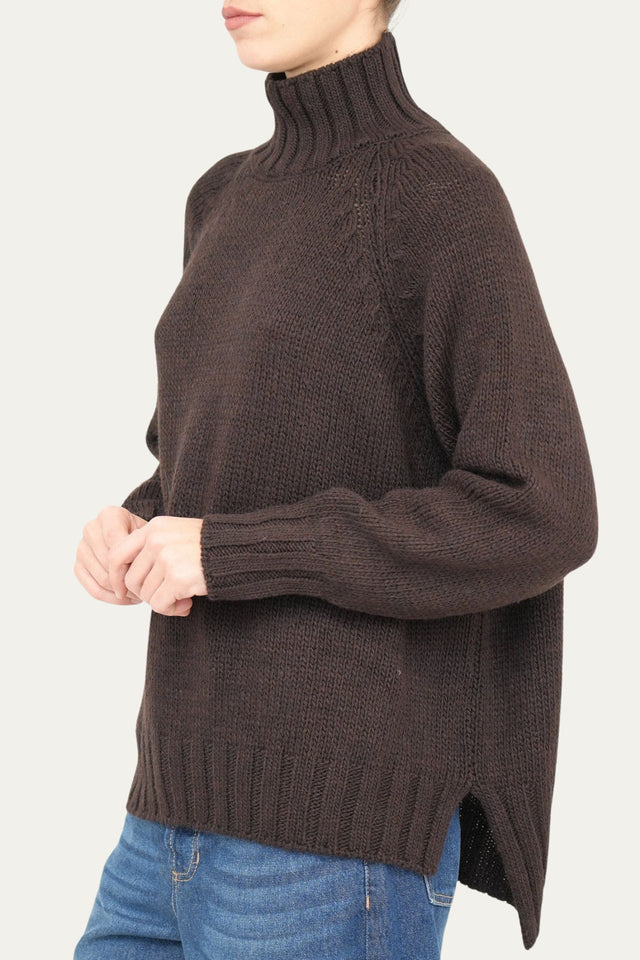 Maglione collo montato a costine con spacchi laterali - Moro Melange
