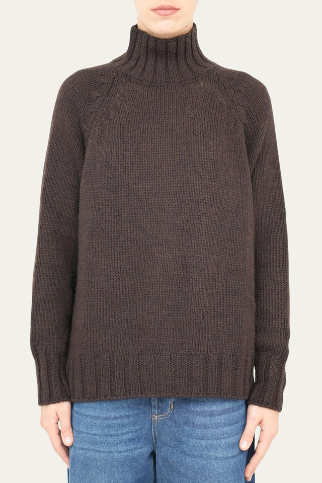 Maglione collo montato a costine con spacchi laterali - Moro Melange