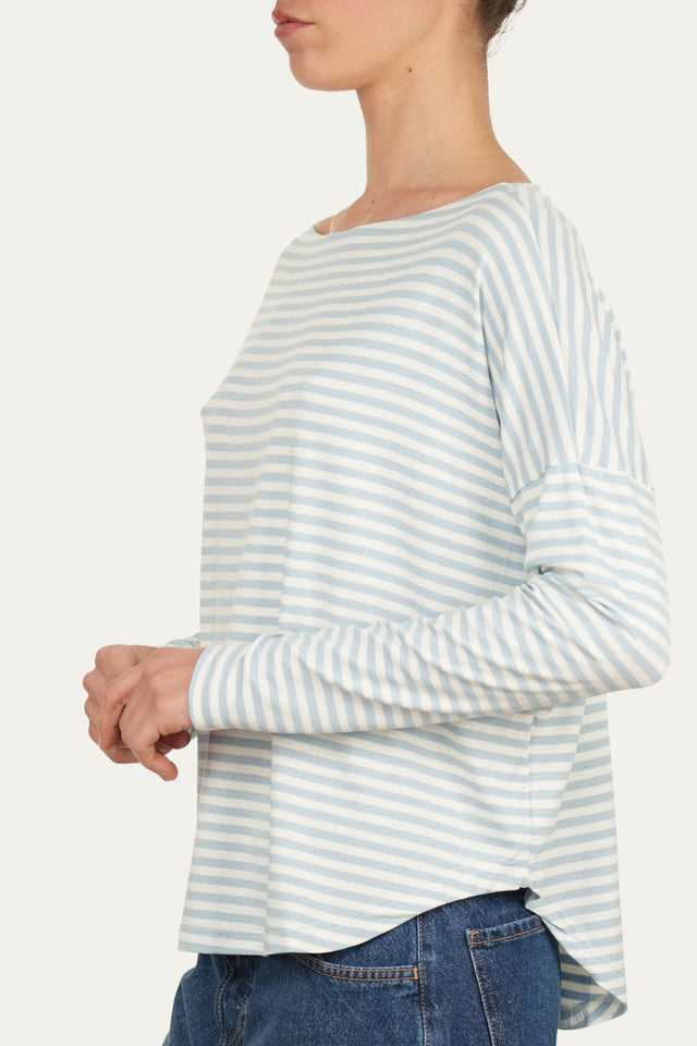 Maglia scollo barca spalla scesa righe Florida Viscosa - Cielo
