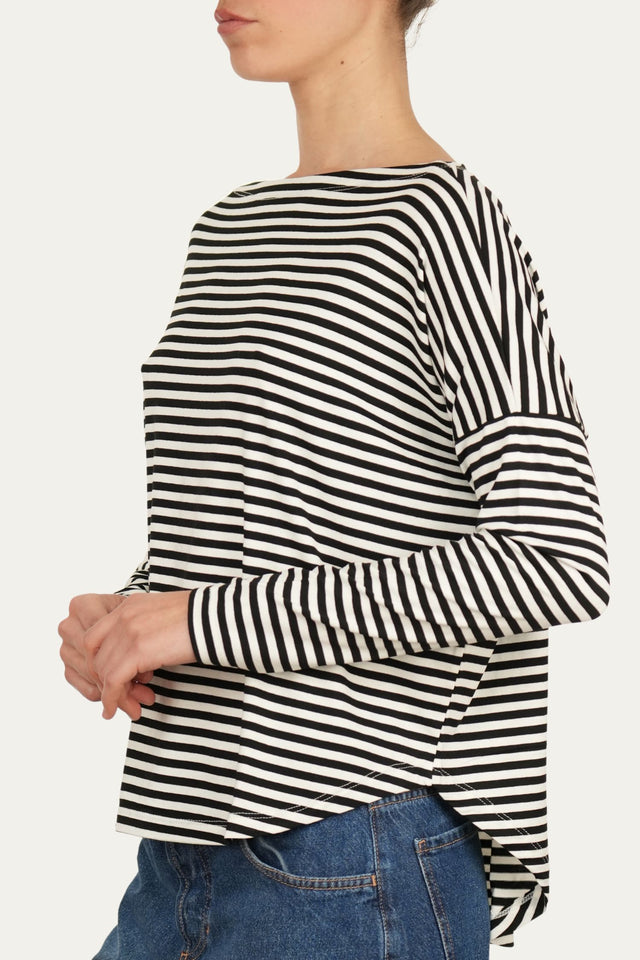 Maglia scollo barca spalla scesa righe Florida Viscosa - Nero