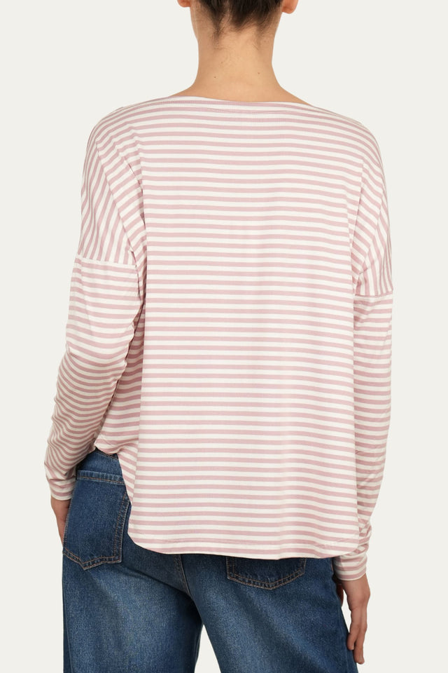 Maglia scollo barca spalla scesa righe Florida Viscosa - Rosa Antico