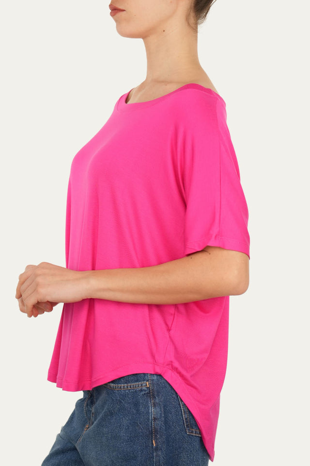 Maglia scollo barca spalla scesa corta Viscosa - Fucsia