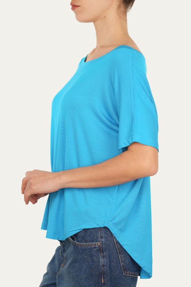 Maglia scollo barca spalla scesa corta Viscosa - Turchese