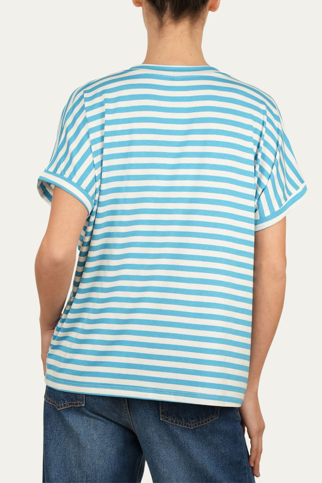 Maglia scollo a V righe Boston Viscosa - Turchese