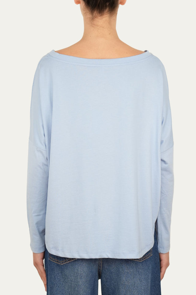 Maglia scollo a barca Cotone - Celeste Pastello