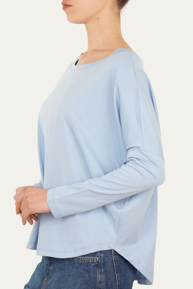 Maglia scollo a barca Cotone - Celeste Pastello