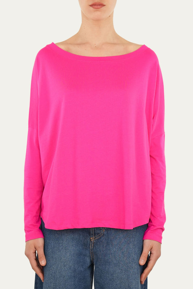 Maglia scollo a barca Cotone - Fuxia