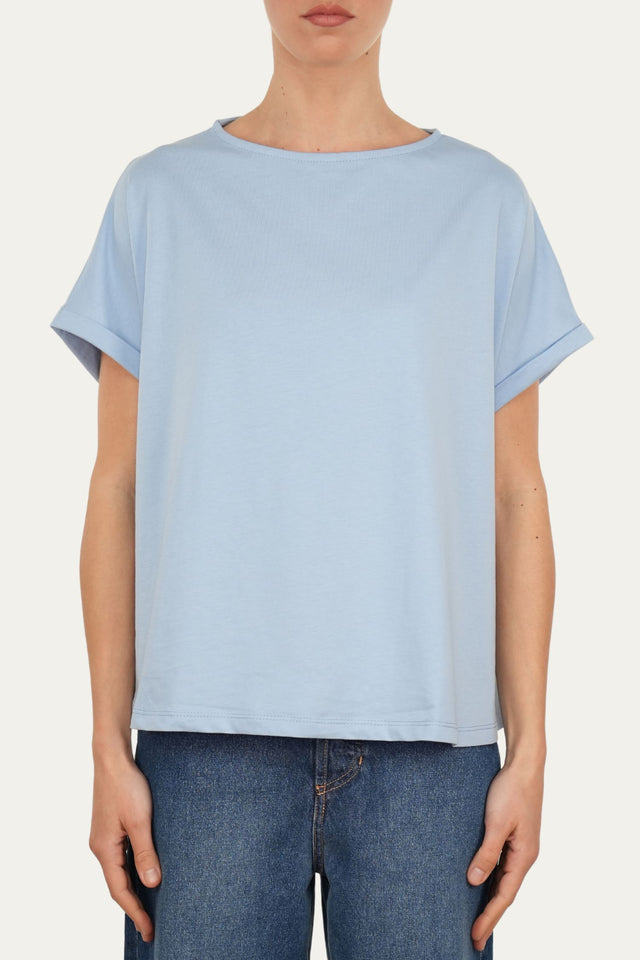 T-shirt a barchetta cotone - Celeste Pastello