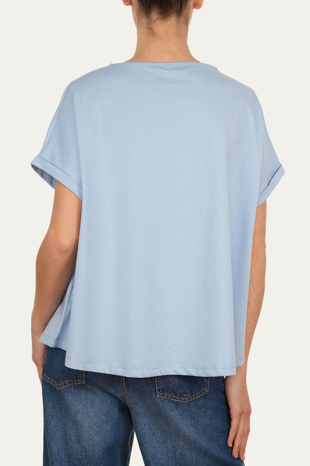 T-shirt a barchetta cotone - Celeste Pastello