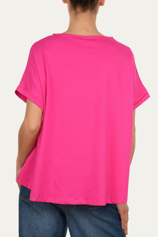 T-shirt a barchetta cotone - Fuxia