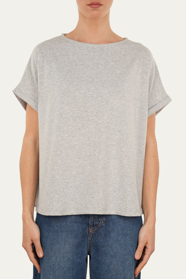 T-shirt a barchetta cotone - Grigio Chiaro